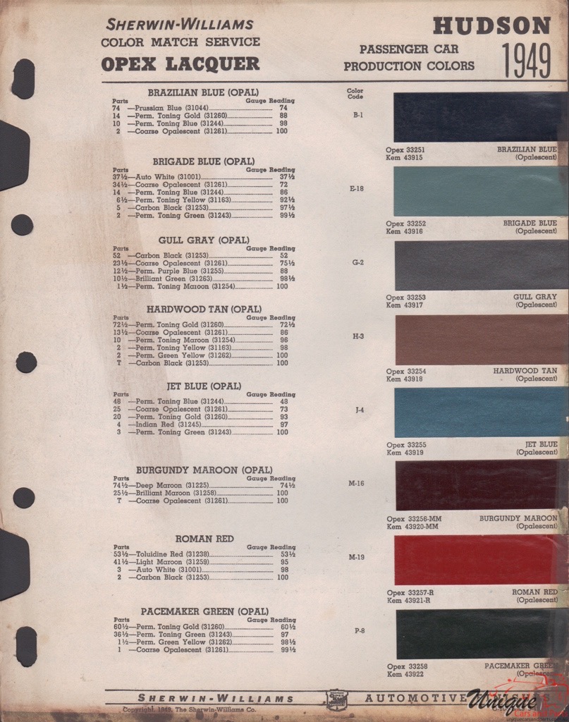 1949 Hudson Paint Charts Williams 6